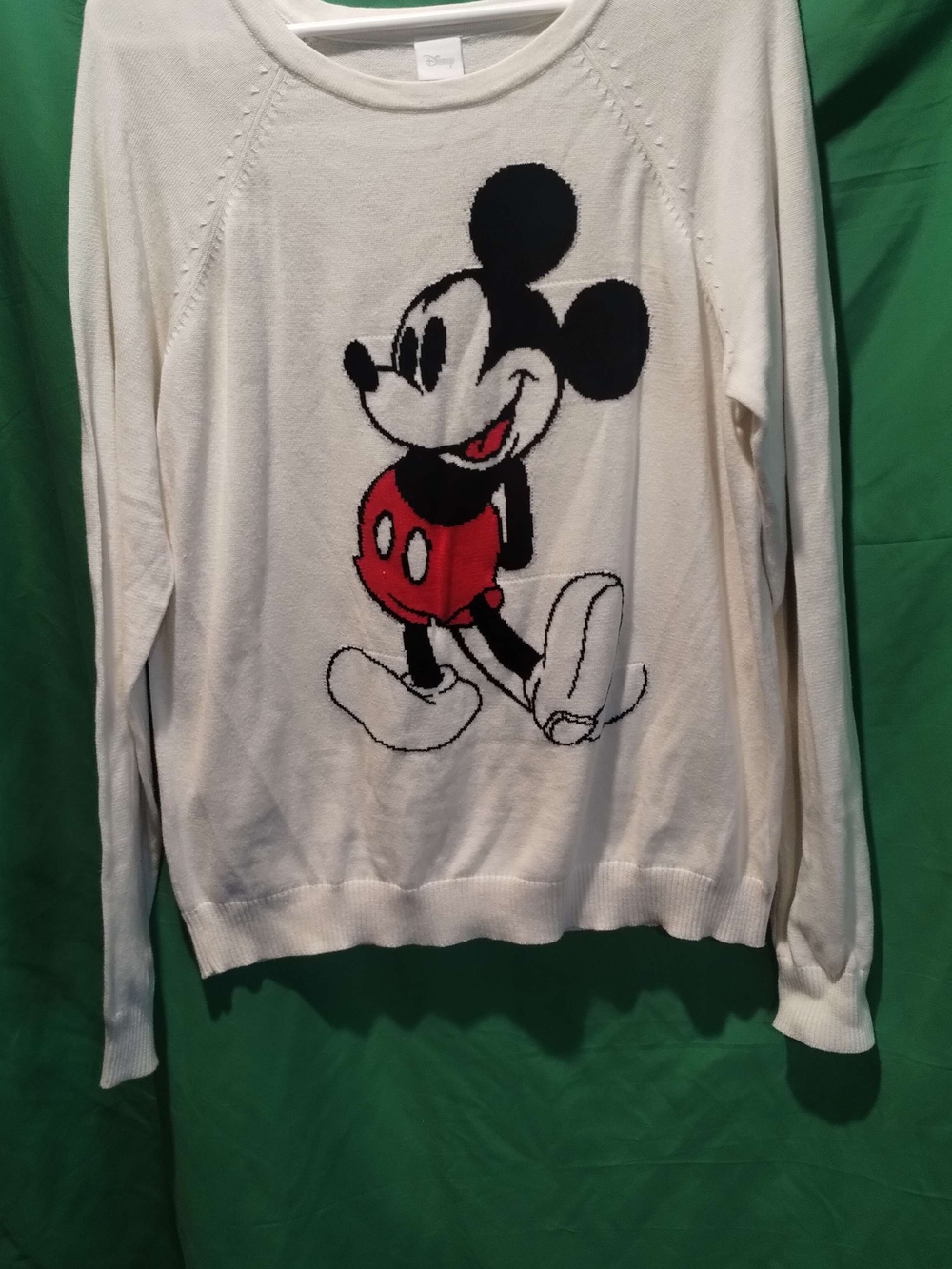 Disney White Crewneck Sweater with Classic Mickey Graphic